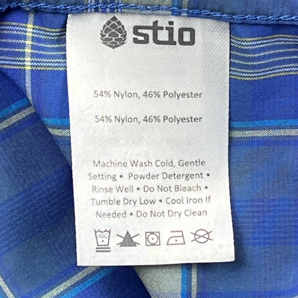 Stio Mens Eddy Short Sleeve Shirt Blue Plaid Pearl Snap Western 200141 Large - Picture 8 of 8